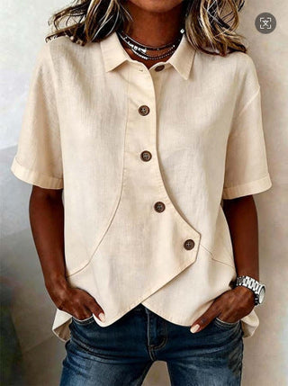Aurelyth - Women's Asymmetrical Button-Up Shirt Featuring a Chic Structured Collar