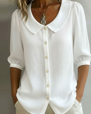 Neslora - Women's Cotton Blouse with Stylish Peter Pan Collar and Three-Quarter Sleeves