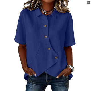 Aurelyth - Women's Asymmetrical Button-Up Shirt Featuring a Chic Structured Collar