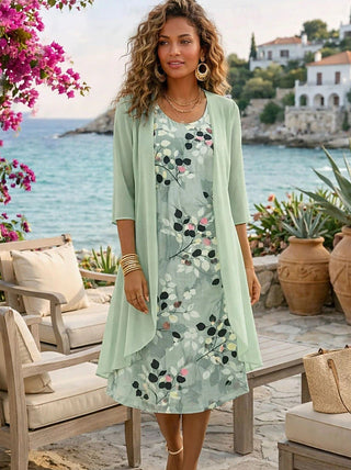 Ilynessa - Women's Chiffon Dress Set with Light Cardigan