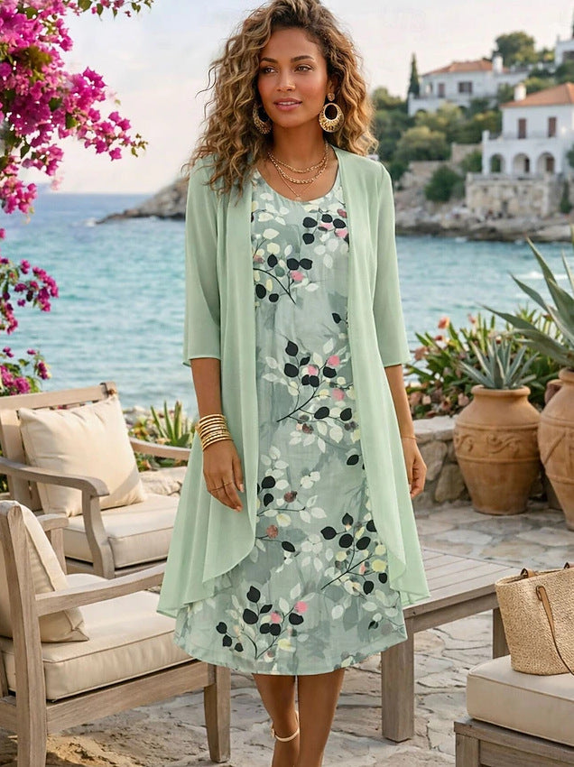 Ilynessa - Women's Chiffon Dress Set with Light Cardigan