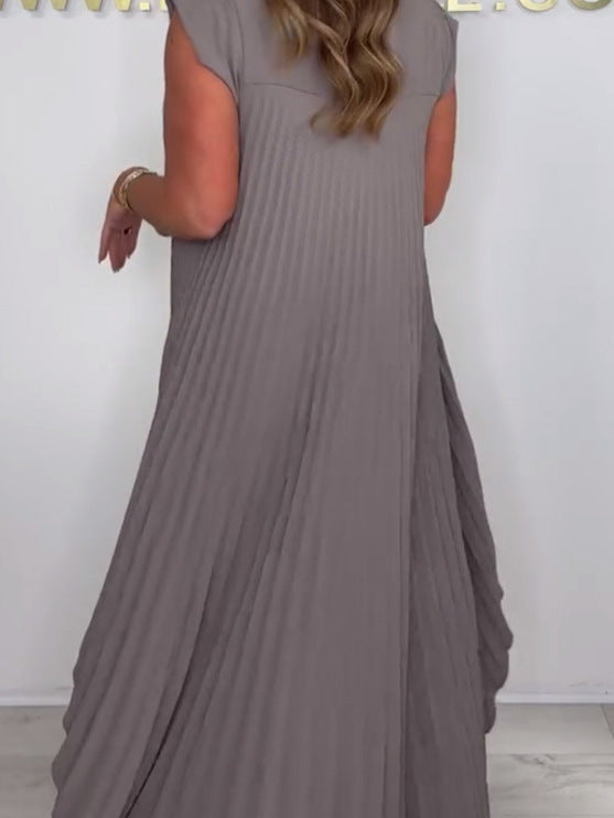 Nelia - Casual Set with Short Sleeve Midi Top and Elastic Waist Wide Leg Pants