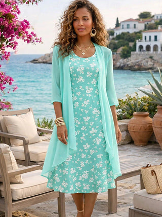 Ilynessa - Women's Chiffon Dress Set with Light Cardigan