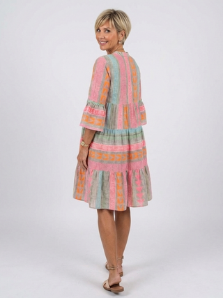 Maelle | Geometric Print V Neck Tiered Knee Length Dress