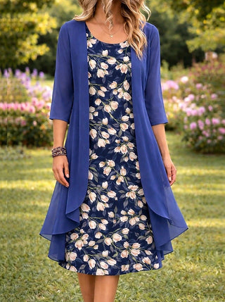 Ilynessa - Women's Chiffon Dress Set with Light Cardigan