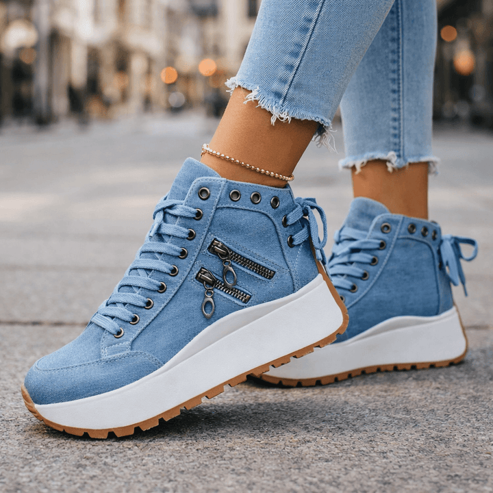 Jasmyra - Women's Blue Denim Chunky Platform Sneakers