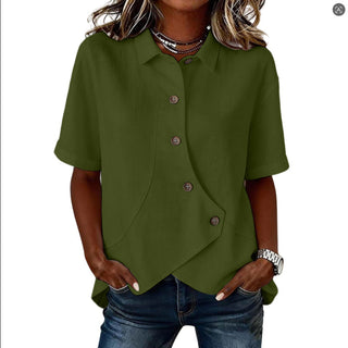 Aurelyth - Women's Asymmetrical Button-Up Shirt Featuring a Chic Structured Collar
