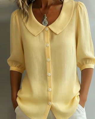 Neslora - Women's Cotton Blouse with Stylish Peter Pan Collar and Three-Quarter Sleeves