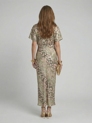Coralie | Abstract Print V Neck Twist Waist Midi Dress