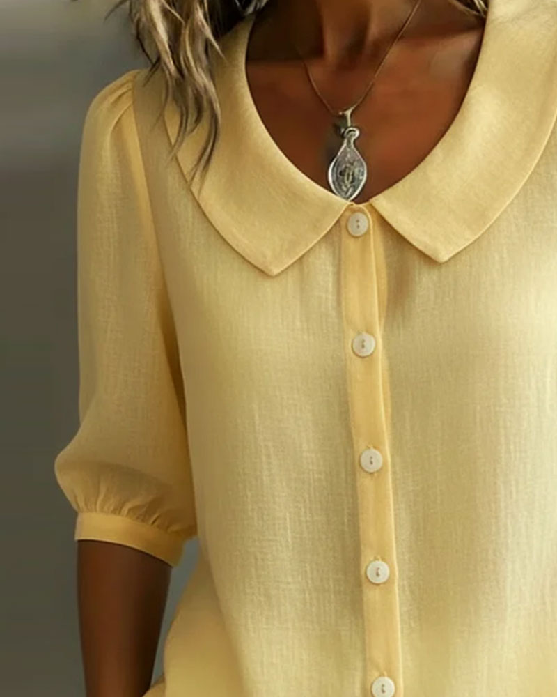 Neslora - Women's Cotton Blouse with Stylish Peter Pan Collar and Three-Quarter Sleeves