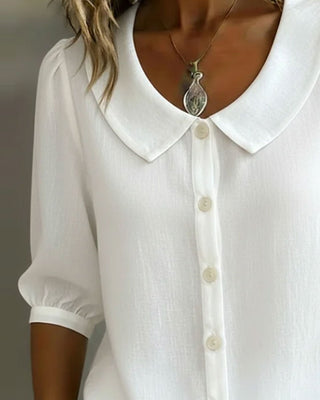 Neslora - Women's Cotton Blouse with Stylish Peter Pan Collar and Three-Quarter Sleeves
