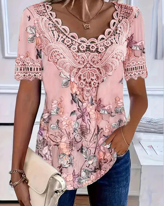 Amalina - Casual Short Sleeve Floral Tee for a Fresh Look