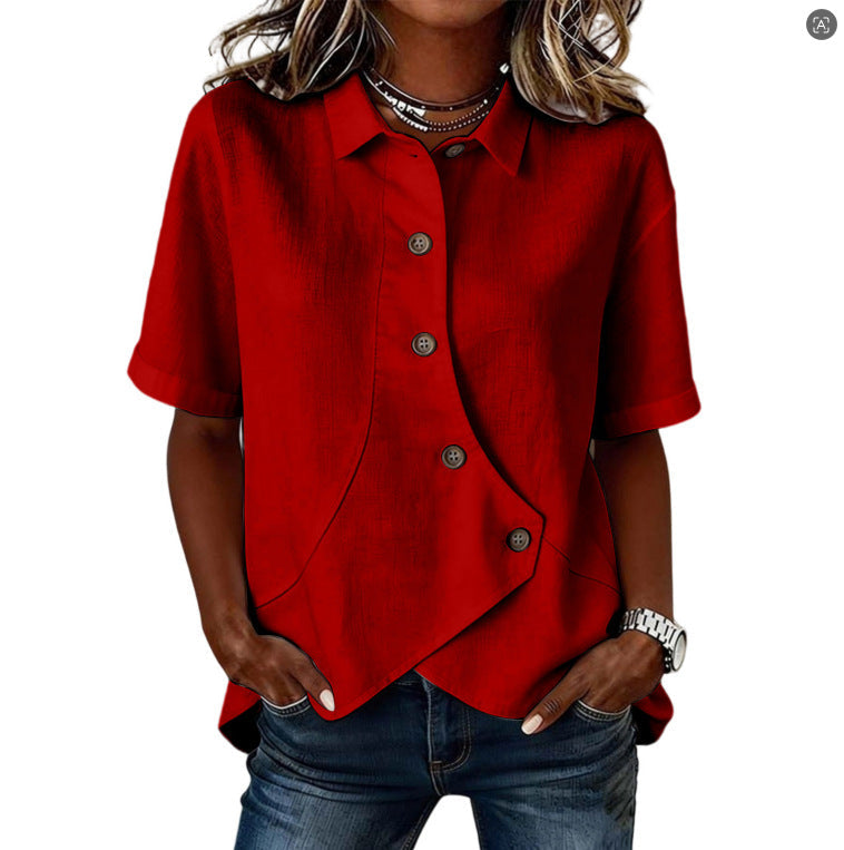 Aurelyth - Women's Asymmetrical Button-Up Shirt Featuring a Chic Structured Collar