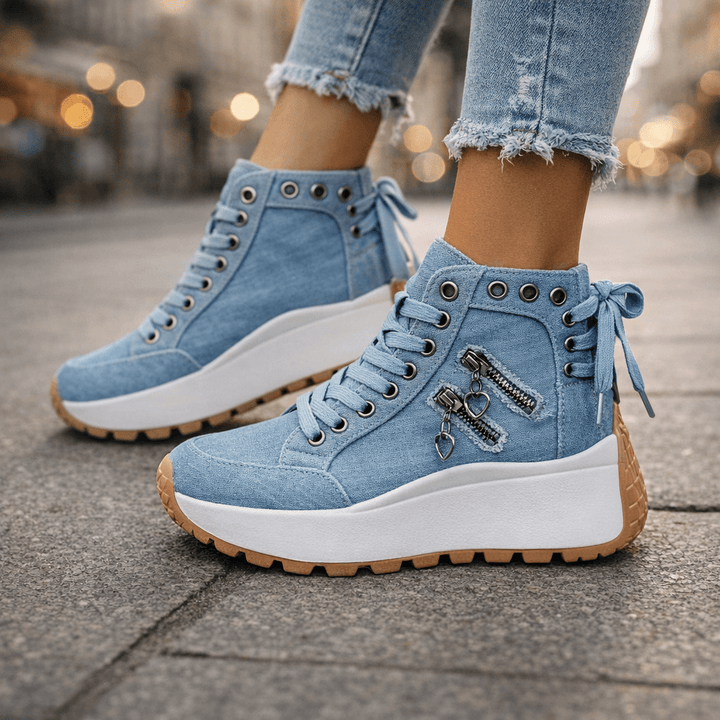 Jasmyra - Women's Blue Denim Chunky Platform Sneakers