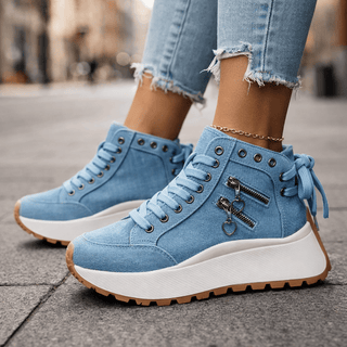 Jasmyra - Women's Blue Denim Chunky Platform Sneakers