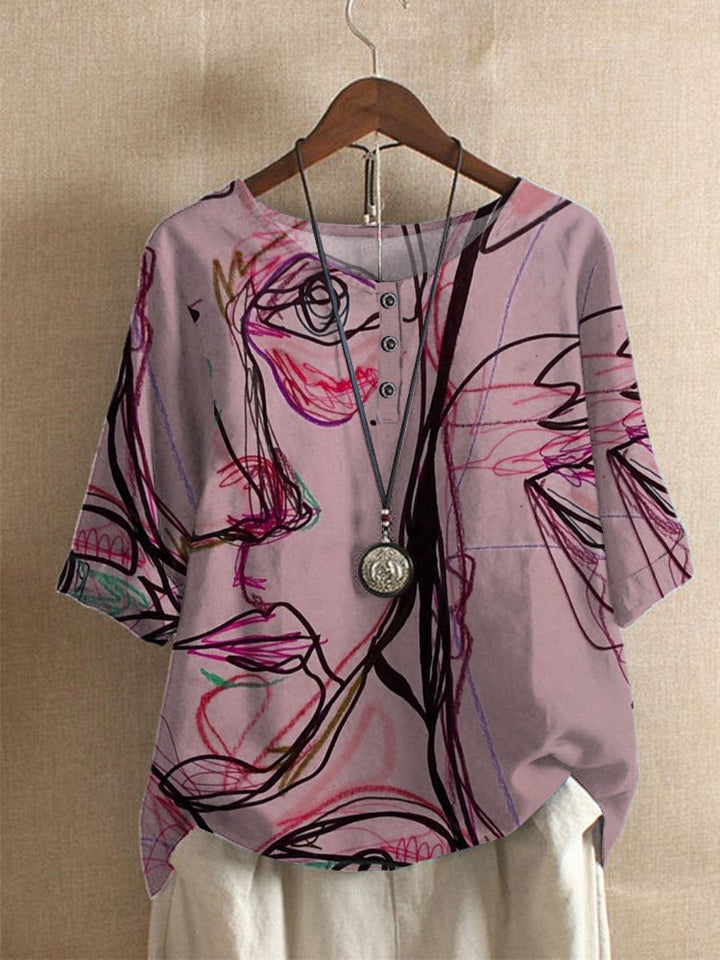 Averitha Women's 3/4 Sleeve Round Neck Artistic Print T-Shirt