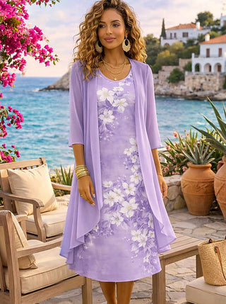 Ilynessa - Women's Chiffon Dress Set with Light Cardigan