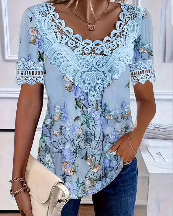 Amalina - Casual Short Sleeve Floral Tee for a Fresh Look