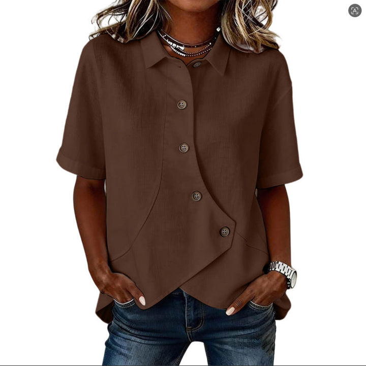 Aurelyth - Women's Asymmetrical Button-Up Shirt Featuring a Chic Structured Collar