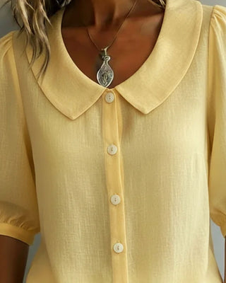 Neslora - Women's Cotton Blouse with Stylish Peter Pan Collar and Three-Quarter Sleeves