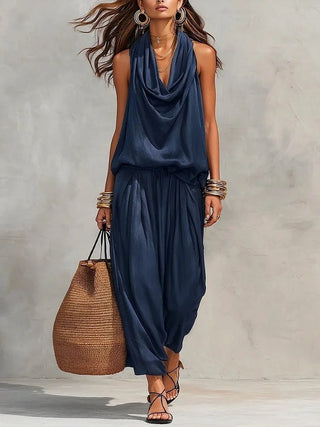 Qyraxa - Elegant Two-Piece Women's Set in Fluid Polyester for Summer Evenings