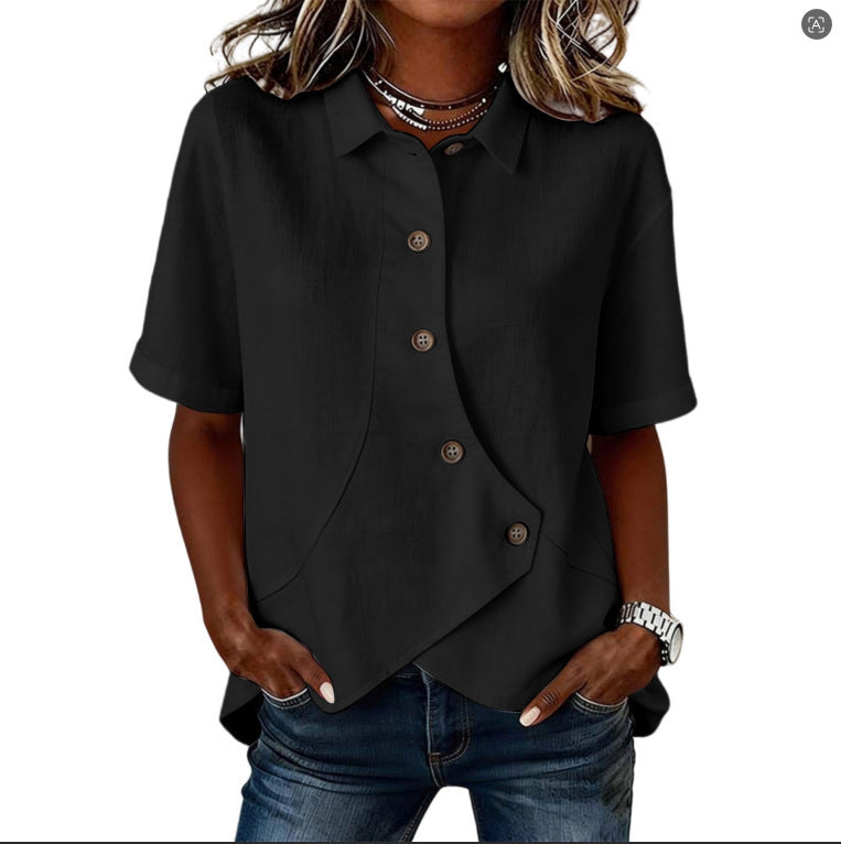 Aurelyth - Women's Asymmetrical Button-Up Shirt Featuring a Chic Structured Collar