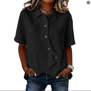 Aurelyth - Women's Asymmetrical Button-Up Shirt Featuring a Chic Structured Collar