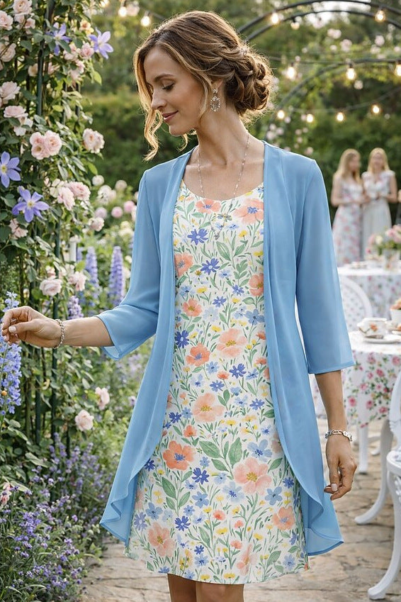Ilynessa - Women's Chiffon Dress Set with Light Cardigan