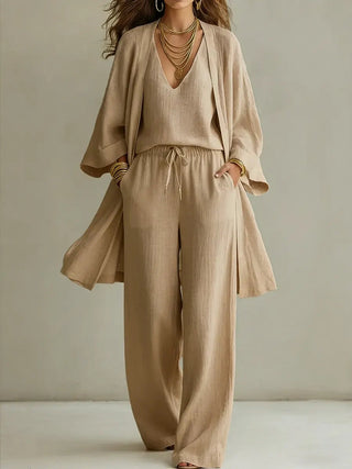 Solene - Women's Cotton Linen Minimalist Elegant Top and Pants Set