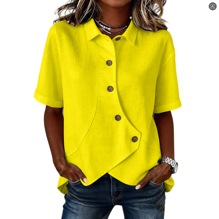 Aurelyth - Women's Asymmetrical Button-Up Shirt Featuring a Chic Structured Collar