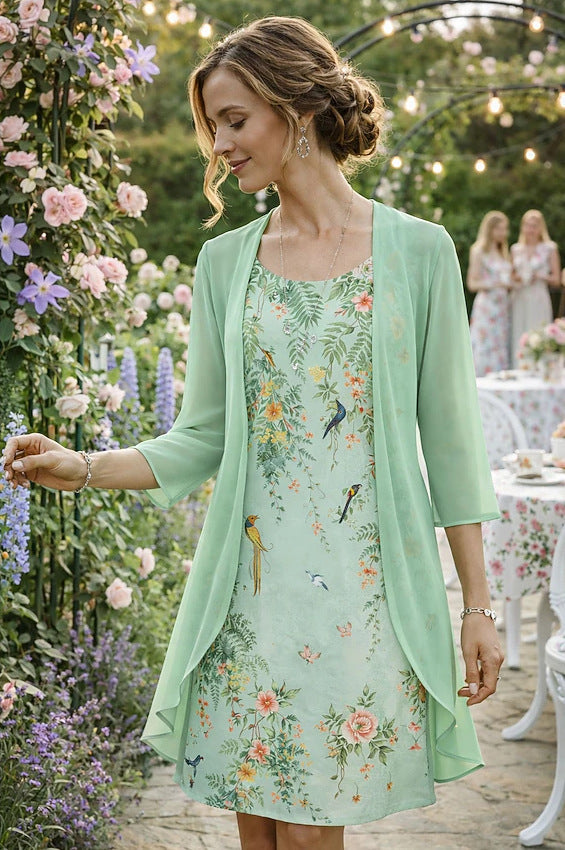 Ilynessa - Women's Chiffon Dress Set with Light Cardigan