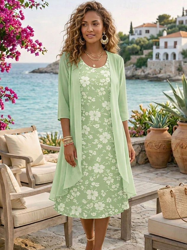 Ilynessa - Women's Chiffon Dress Set with Light Cardigan