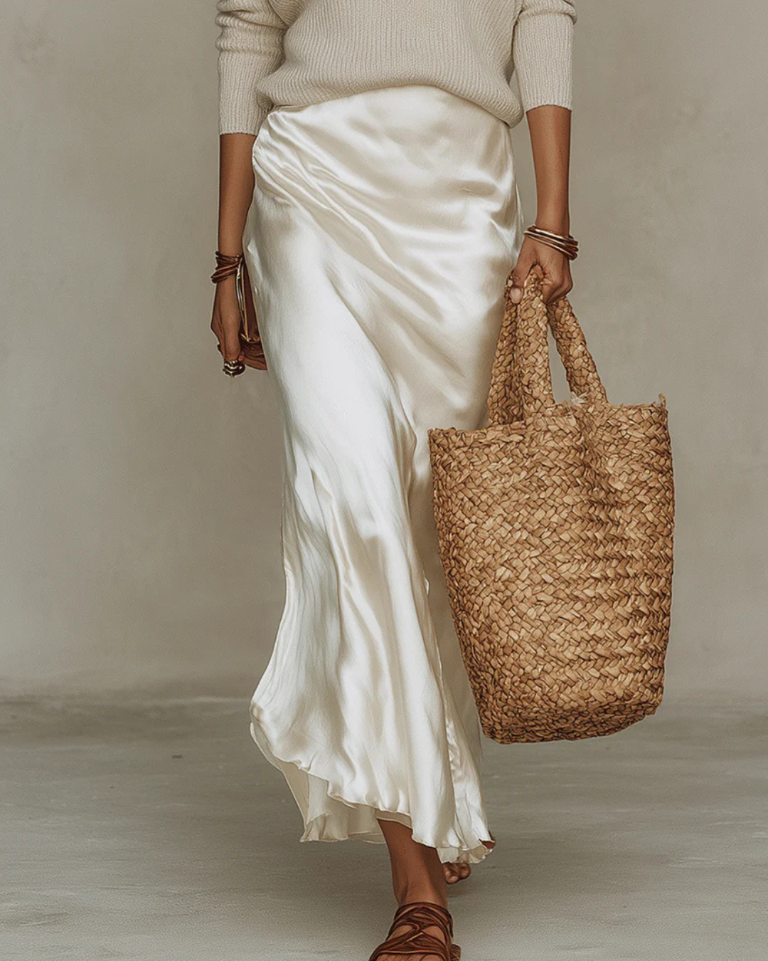 Elyxa - Elegant Modern Style Satin Midi Dress Set with Matching Sweater