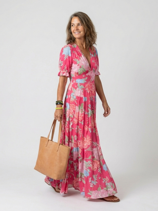 Ione | Short Sleeve V Neck Floral Midi Dress