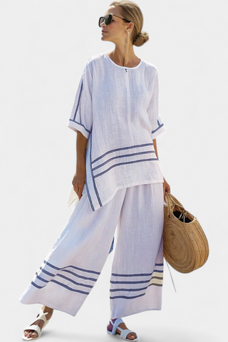 Wynric | Sophisticated Striped Asymmetrical Top & Bold Pants