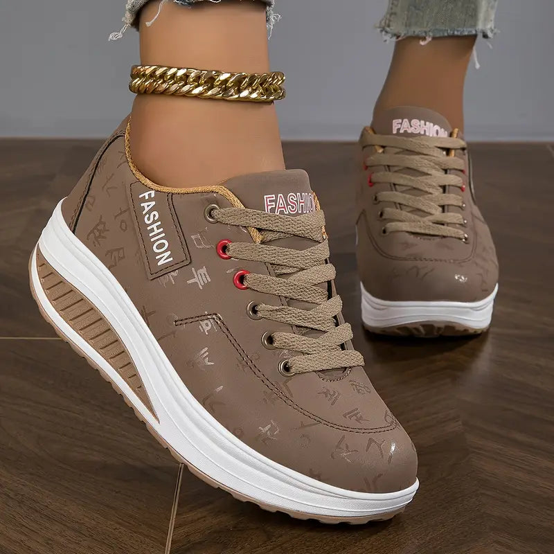 Brelina - Women's Lace-Up Platform Sneakers in Synthetic Leather for All-Day Comfort