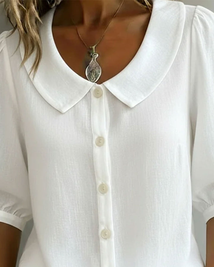 Neslora - Women's Cotton Blouse with Stylish Peter Pan Collar and Three-Quarter Sleeves