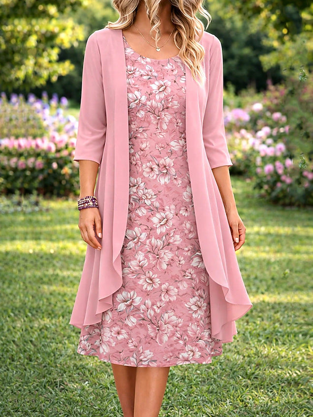 Ilynessa - Women's Chiffon Dress Set with Light Cardigan