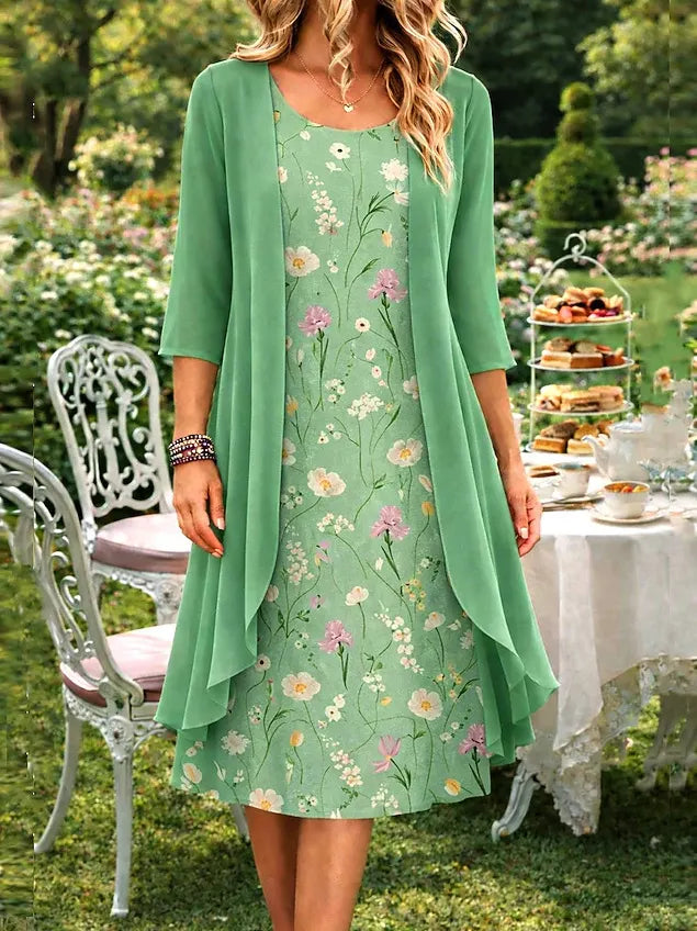 Ilynessa - Women's Chiffon Dress Set with Light Cardigan