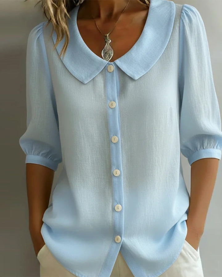 Neslora - Women's Cotton Blouse with Stylish Peter Pan Collar and Three-Quarter Sleeves