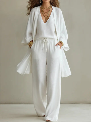 Solene - Women's Cotton Linen Minimalist Elegant Top and Pants Set