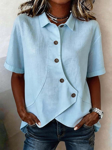 Aurelyth - Women's Asymmetrical Button-Up Shirt Featuring a Chic Structured Collar