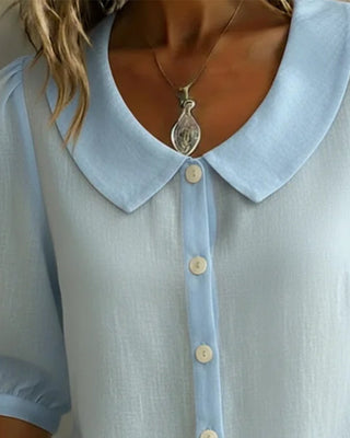 Neslora - Women's Cotton Blouse with Stylish Peter Pan Collar and Three-Quarter Sleeves