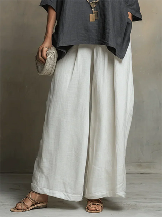 Tyvella - Women's Linen Two-Piece Set Loose Fit Fluid Pants