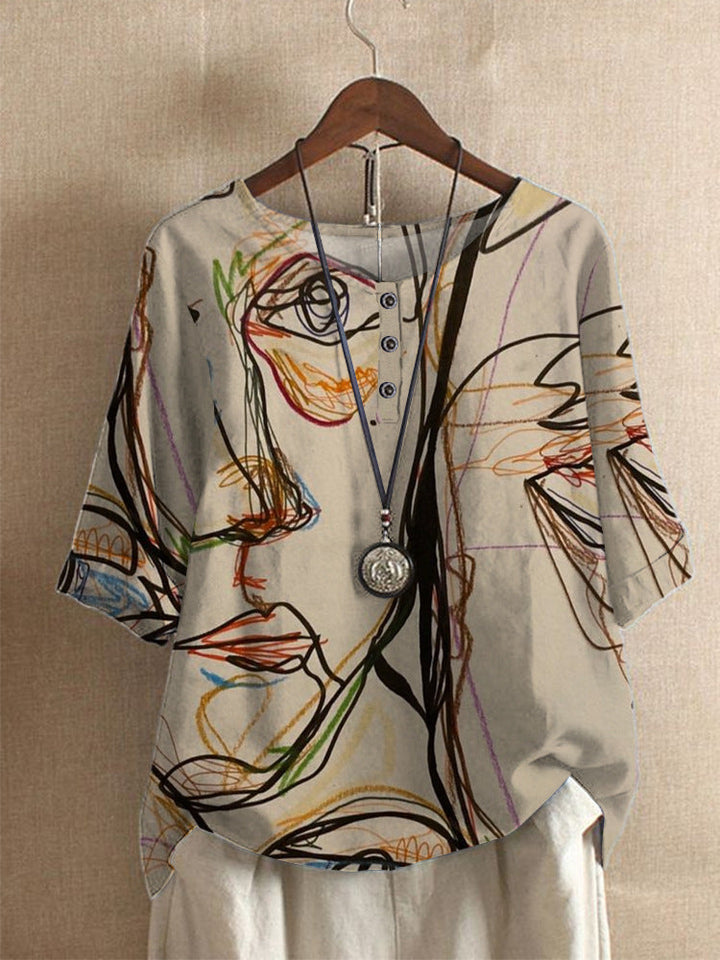 Averitha Women's 3/4 Sleeve Round Neck Artistic Print T-Shirt