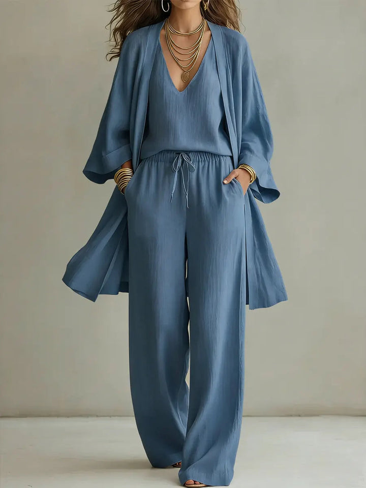 Solene - Women's Cotton Linen Minimalist Elegant Top and Pants Set