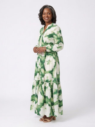 Sabine | Long Sleeve Tie Waist Tiered Maxi Dress