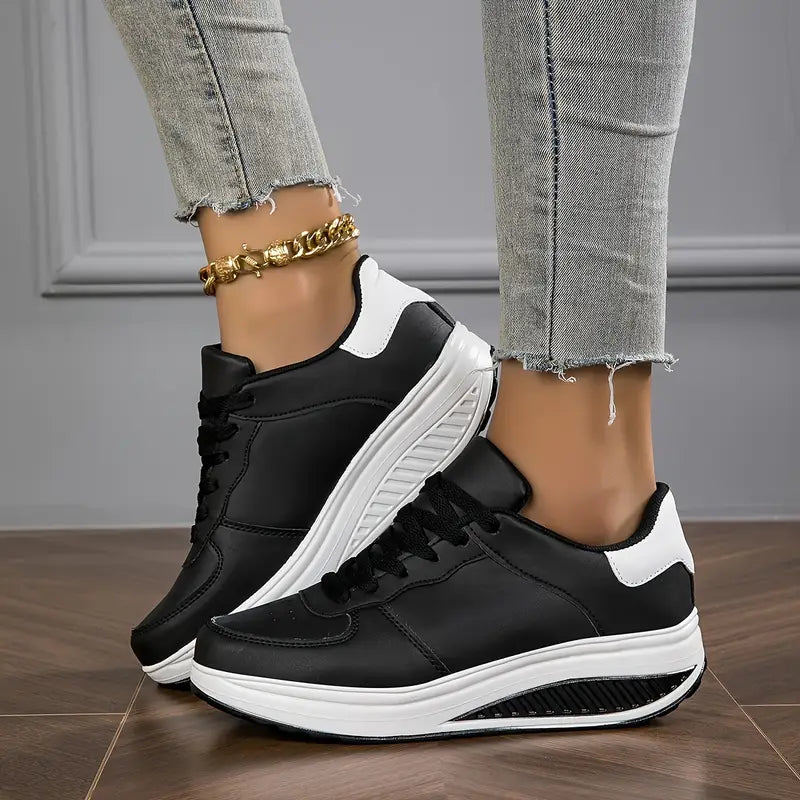 Brelina - Women's Lace-Up Platform Sneakers in Synthetic Leather for All-Day Comfort