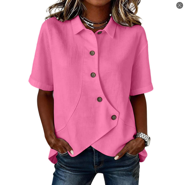 Aurelyth - Women's Asymmetrical Button-Up Shirt Featuring a Chic Structured Collar