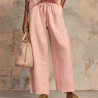 Calyndra - Women's Two-Piece Solid Outfit with Zipped Top and Wide Pants
